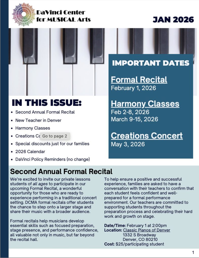 A picture of the front page of the DaVinci Center's January 2026 Newsletter. Click the image to download the full newsletter.