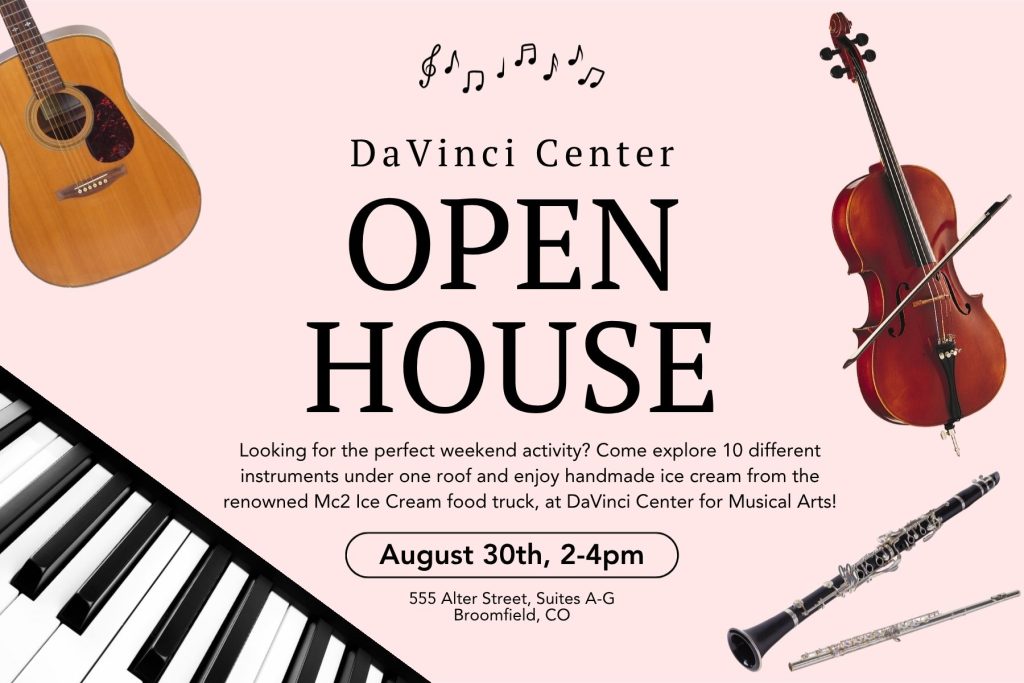 Image with information about an upcoming open house at the DaVinci Center